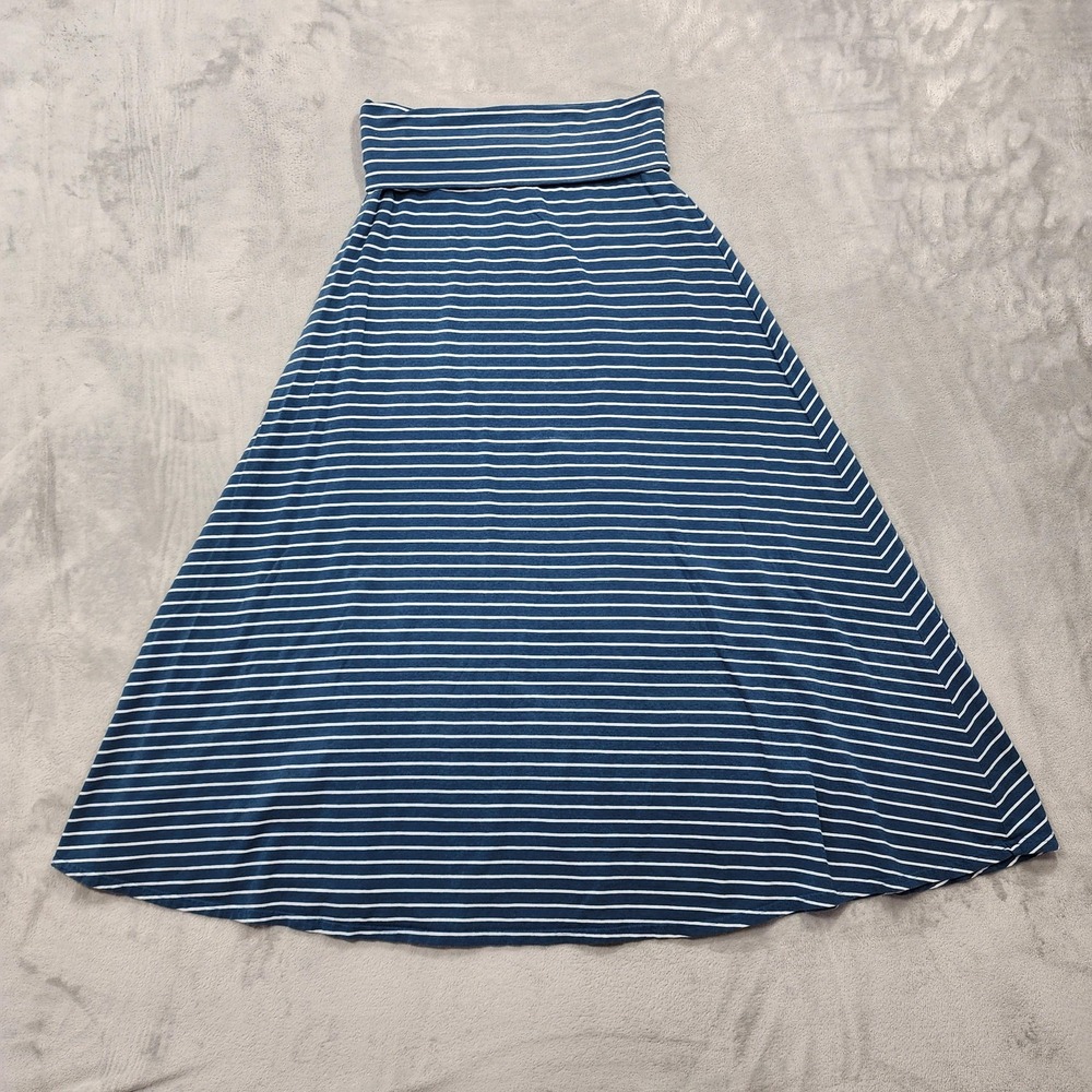 Garnet Hill Skirt Womens S Blue White Striped Foldover Waist Maxi A-Line Stretch